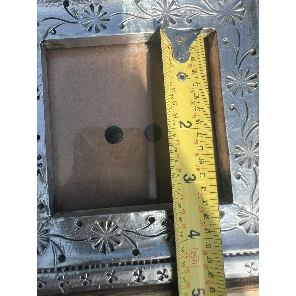 Leo Arts India 8x8 Mango Wood 4x4 Picture Frame Silver Embossed Rustic Boho